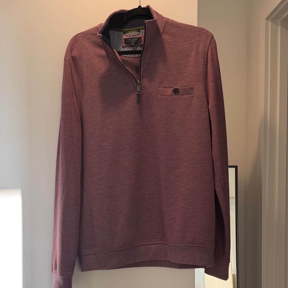 Ted Baker Men’s Maroon Quarter Zip-Up Sweater
